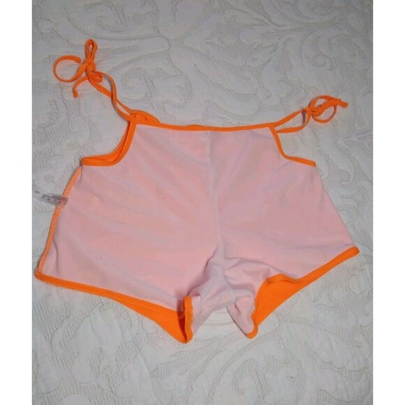 Hot Orange Swimming Shorts Cut Out Tied Up On Waist Swim Shorts XL - Picture 7 of 8